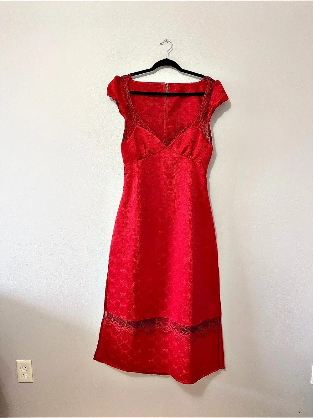 Free People Lace Trim Midi Maxi Dress in Red Size Large NWT